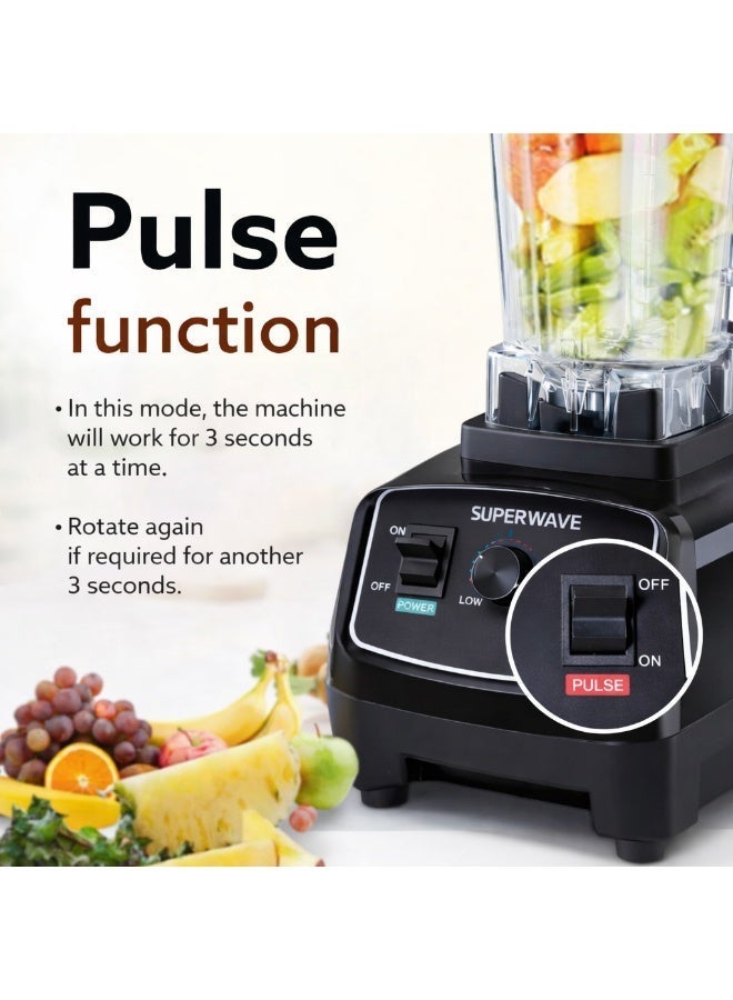 سوبر ويف خلاط SUPERWAVE الاحترافي التجاري SW-2500 – إصدار بريميوم بقدرة 1500 واط، وعاء كبير بسعة 2.0 لتر خالٍ من مادة BPA، أداء عالي السرعة للاستخدام الشاق، حماية من ارتفاع الحرارة، شفرات من الستانلس ستيل - Image 3